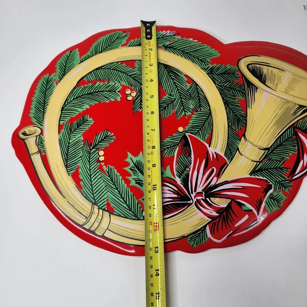 Town & Country Vinyl 1980s Christmas Table Placemats 14 X 18 Red French Horn EC